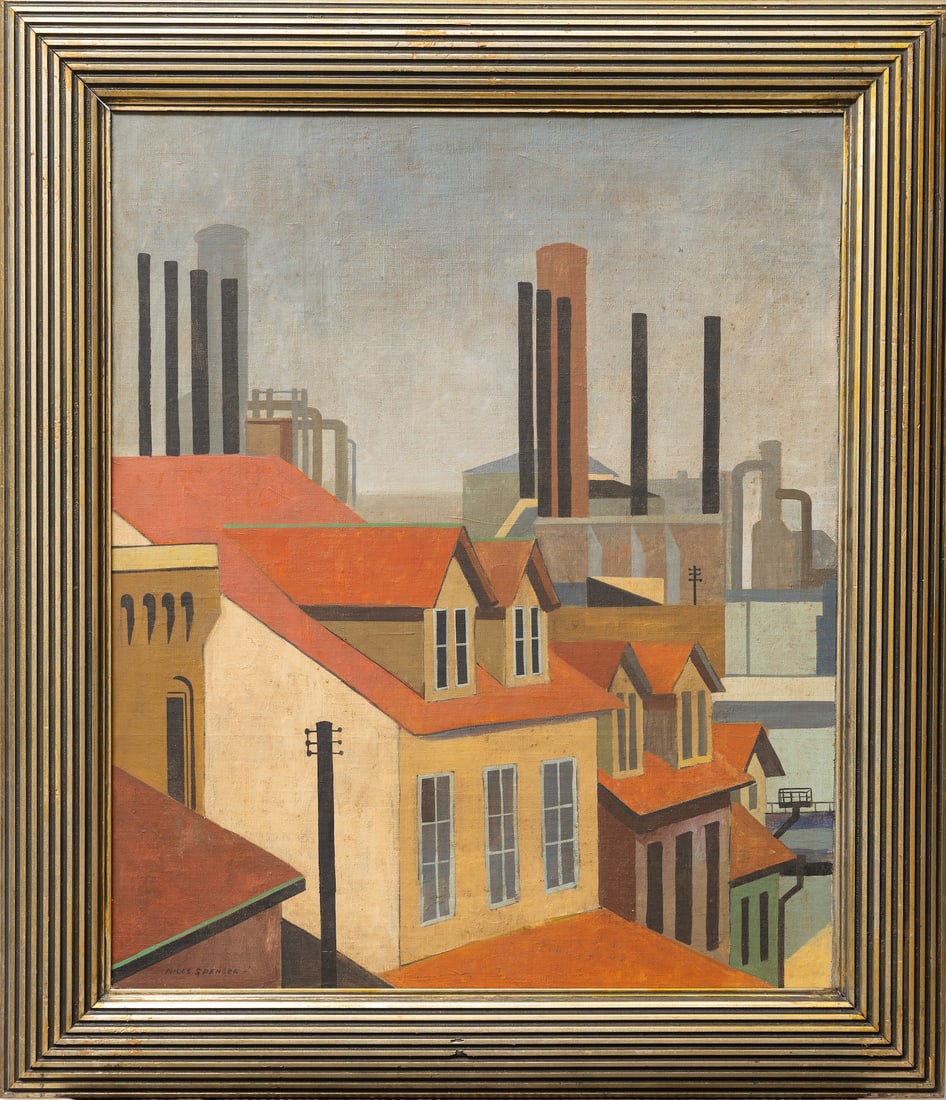 Niles SPENCER, 1893-1952 (USA): Niles SPENCER (1893-1952) CITY SHAPES, 1946 Oil on canvas attached to panel, size 61 x 50 cm (24 x 20 inches) Frame dimensions 76 x 65 cm (30 x 25 1/2 inches) Signed lower left and on verso