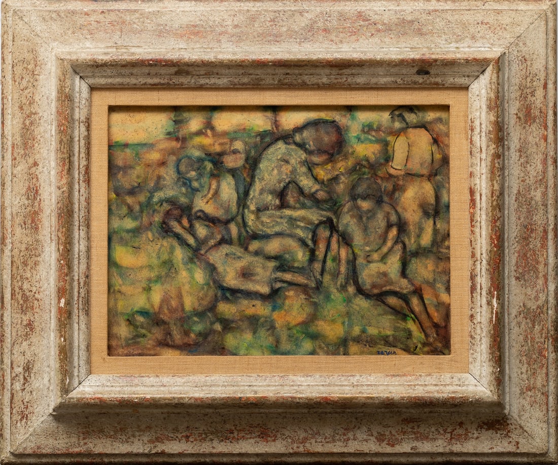 Faibich Zarfin, 1900-1975 (Belorussia/Palestine/France): Faibich Shraga Zarfin (1900 Smilovichi, Belarus - 1975 Rosny-Sous-Bois, France) The rest, 1950 Oil on cardboard, size 24.5 x 32.5 cm (9 2/3 x 12 3/4 inches) Frame dimensions 43 x 51 cm (17 x 20 inches