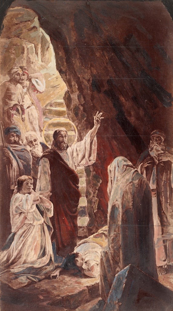 Paul SVEDOMSKY, 1849-1904 (Russia/Italy): Paul A. SVEDOMSKY (1849-1904) Resurrection of Lazarus Oil on cardboard, size 29.5 x 18.5 cm (11 2/3 x 7 1/3 inches)