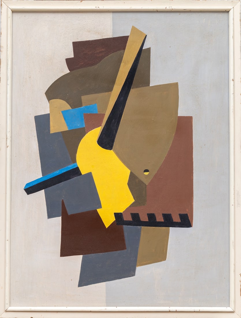 Albert Eugene Gallatin, 1882-1952 (USA): Albert Eugene Gallatin (1882-1952) Geometric composition, 1936 Oil on masonite, size 81.5 x 61 cm (32 x 24 inches) Frame dimensions 86.5 x 66 x 6 cm (34 x 26 x 2 1/3 inches) Signed and dated on verso