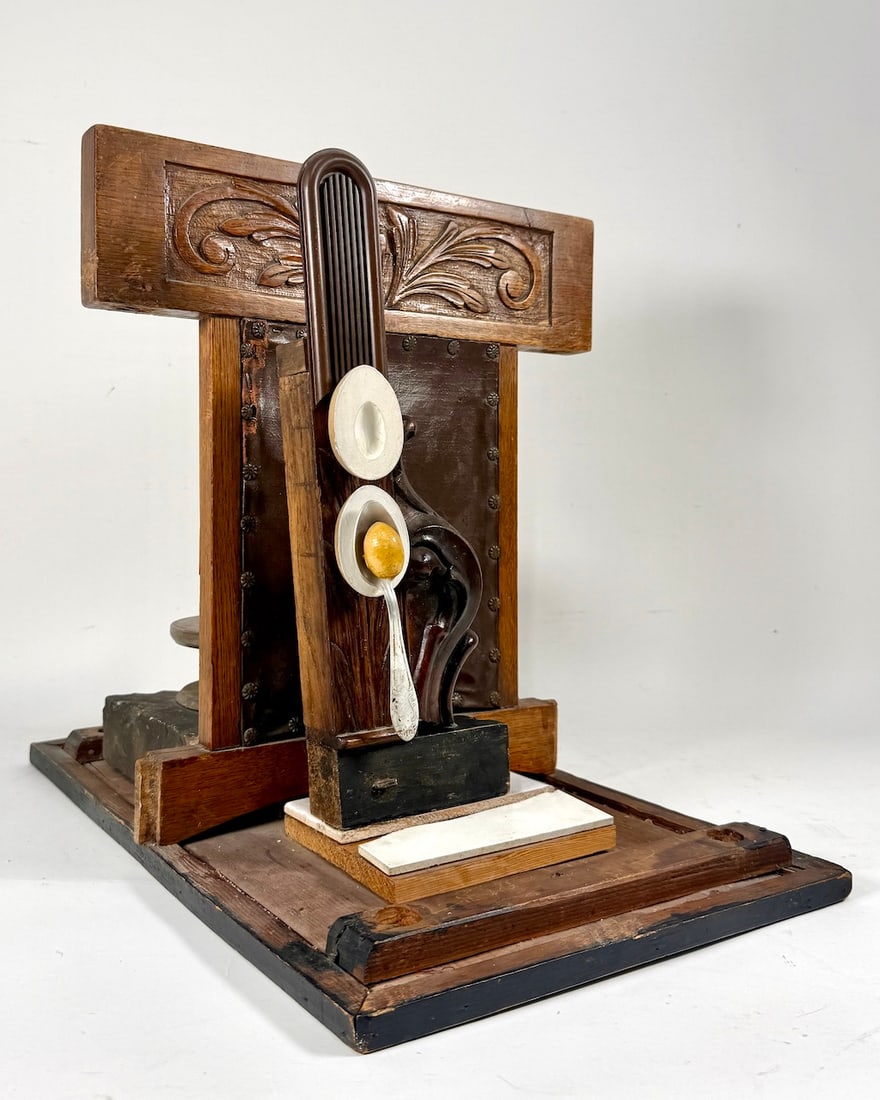 Boris SMERTINE, 1947-1993 (Russia): Boris SMERTINE (1947-1993) From the series «The artist’s table», 1987-1992 Sculpture-volume (wood, leather, stone, ceramic, metal) Height 42 cm (16 1/2 inches) Base dimensions 50 x 31 cm (19 2/3 x