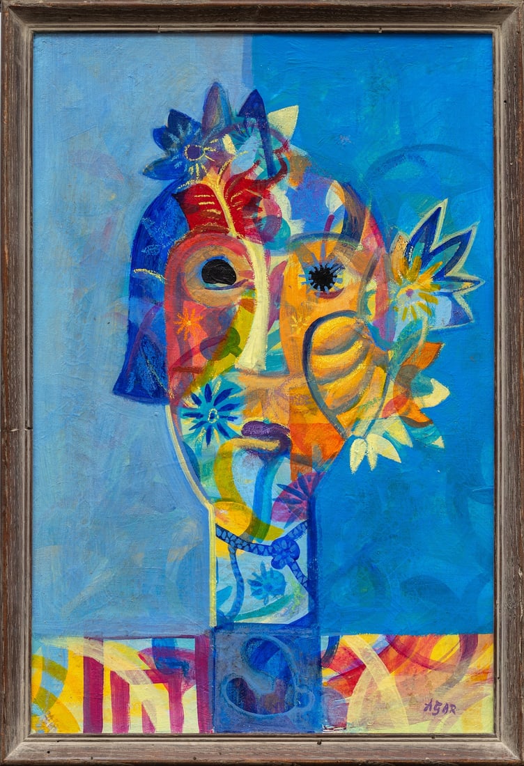 Eileen AGAR, 1904-1991 (Britain): Eileen Forrester Agar (1899 Buenos Aires - 1991 London) Head adorned with flowers, 1966 Oil on canvas/board, size 57 x 38 cm (22 1/2 x 15 inches) Frame dimensions 61 x 42 cm (24 x 16 1/2 inches) Signe