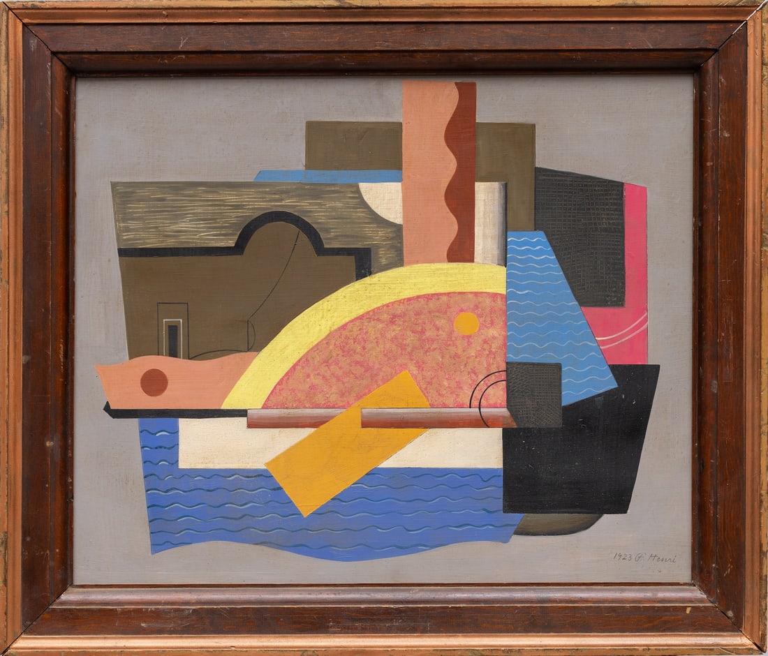 Florence Henri, 1893-1982 (USA/France): Florence Henri (1893-1982) Cubistic composition, 1923 Oil on panel, size 51 x 46 cm (20 x 18 inches) Frame dimensions 53 x 74 cm (21 x 29 inches) Signed and dated lower right Florence Henri (28 June 1