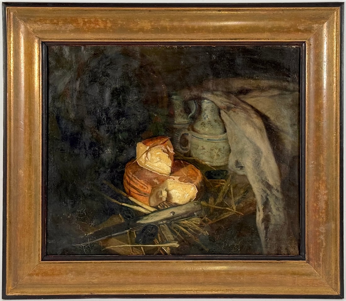 Osip BRAZ 1873-1936 (Ukraine/France): Osip Emmanuelovich BRAZ (1873 Odessa - 1936 Paris) Still-life with cheese and jug, early 20th century Oil on canvas, size 32,5 x 40 cm (12 3/4 x 15 3/4 inches) Frame dimensions 44 x 51 cm (17 1/3 x 20