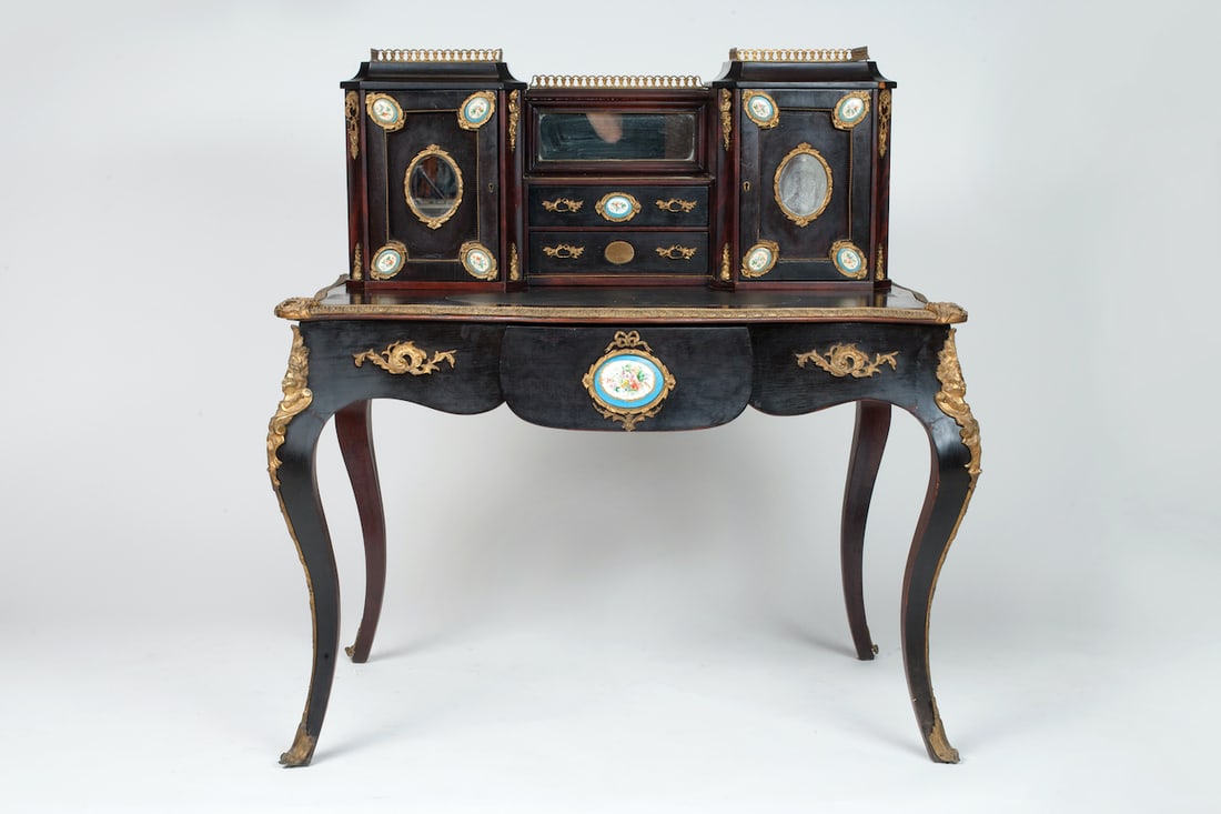 Rococo Bureau Table, 19th century, Bronze/Porcelain (1 of 7)