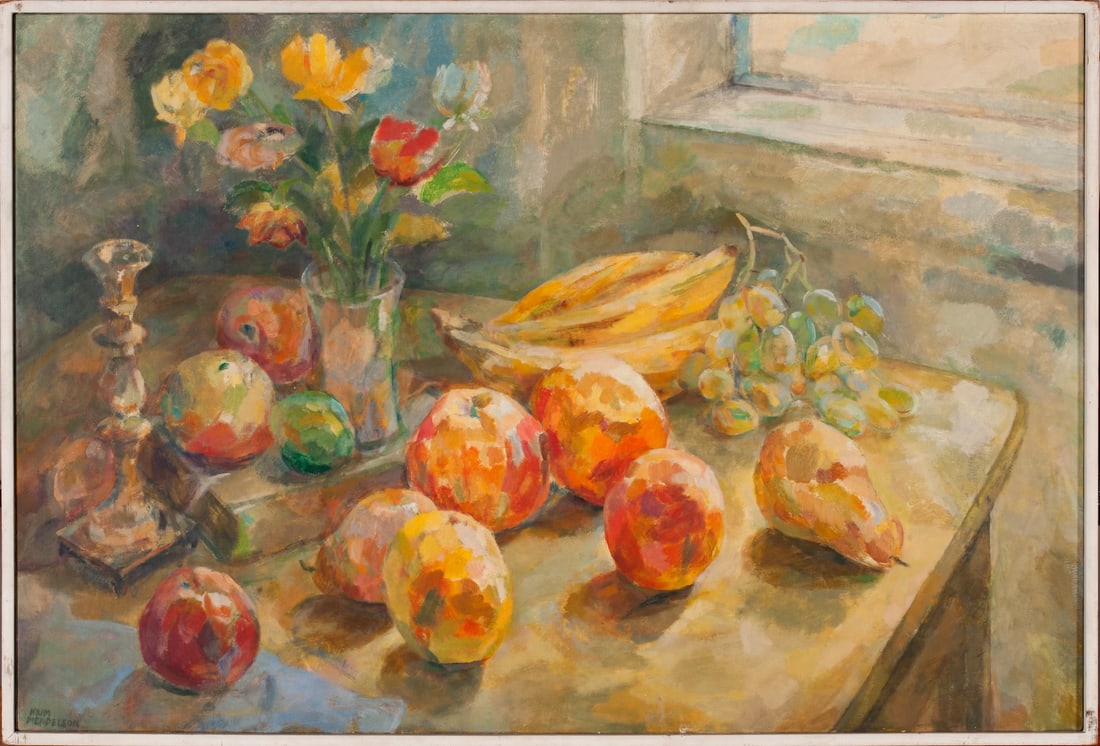 Haim Mendelson, 1923-2009 (Poland/USA): Haim Mendelson (1923-2009) Still-life, 1954 Oil on canvas, size 78 x 114 cm (30 3/4 x 44 7/8 inches) Signed lower left Haim Mendelson moved to United States from Poland at the age of three attended th