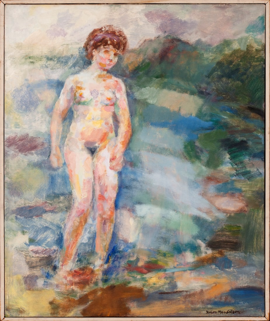 Haim Mendelson, 1923-2009 (Poland/USA): Haim Mendelson (1923-2009) Nude, 1946 Oil on canvas, size 56 x 45.5 cm (22 x 18 inches) Signed lower right Haim Mendelson moved to United States from Poland at the age of three attended the WPA Art Sc