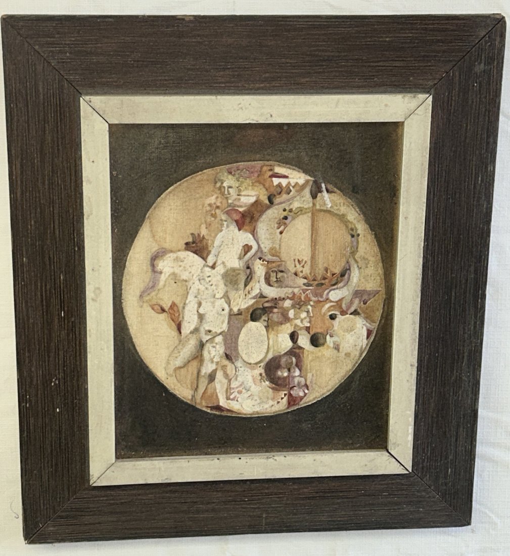 Vintage Surrealist Oil Painting: 1 of 2 paintings being offered this auction, by the same artist. It is unsigned, but was painted by a talented hand. Surrealistic in nature, with nudes throughout. Potentially a hidden gem.