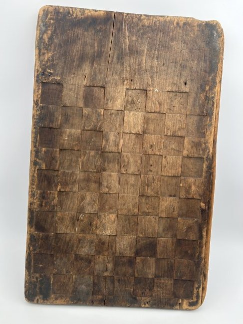 Antique 19th Century Folk Art Gaming Board: It is quite early, estimated to be mid-1800s. It has honest wear, as expected with a utilitarian object and its' usage. Finely carved, by a craftsman's hands. Measures 14.5" by 23".
