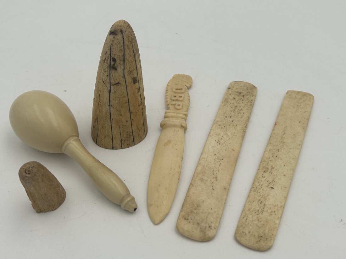 Antique Darner Sock, Letter Openers and Teeth: All antique, possibly sailor made [namely the darner]. Please refer to the photos for further details.