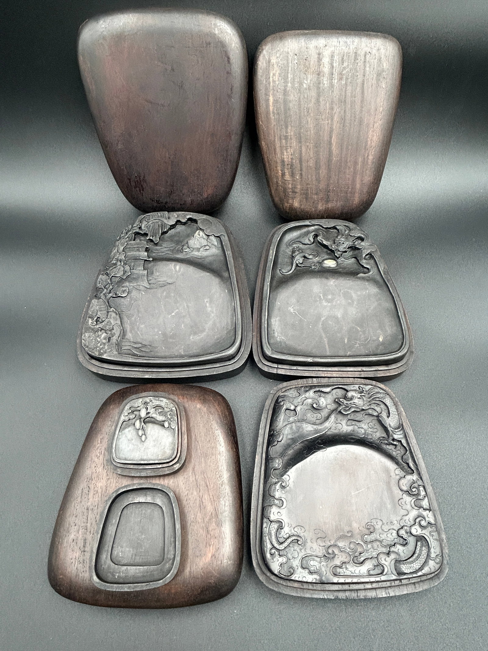 grouping of antique Chinese duan inkstones (1 of 6)