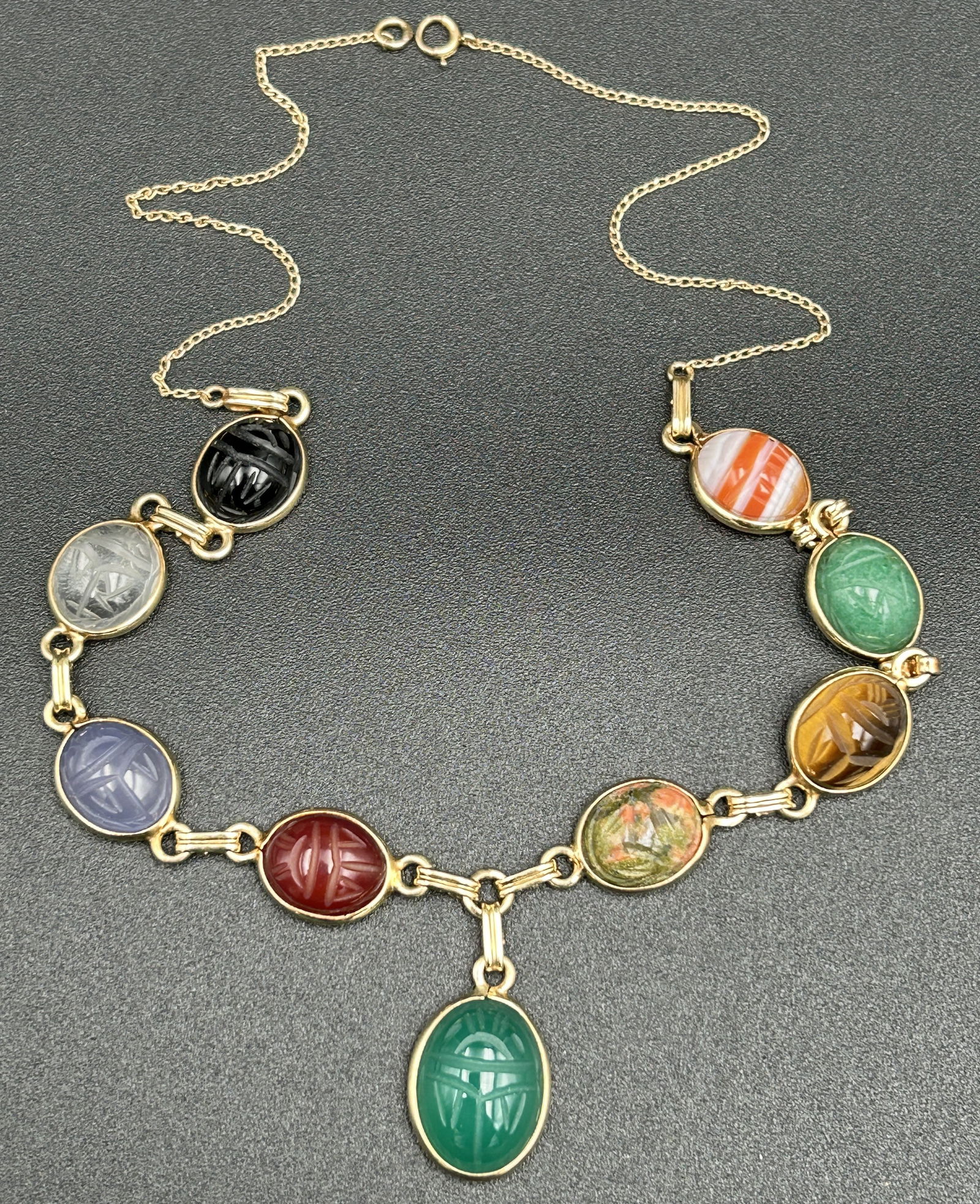 14k gold carved gemstone scarab choker necklace (1 of 2)