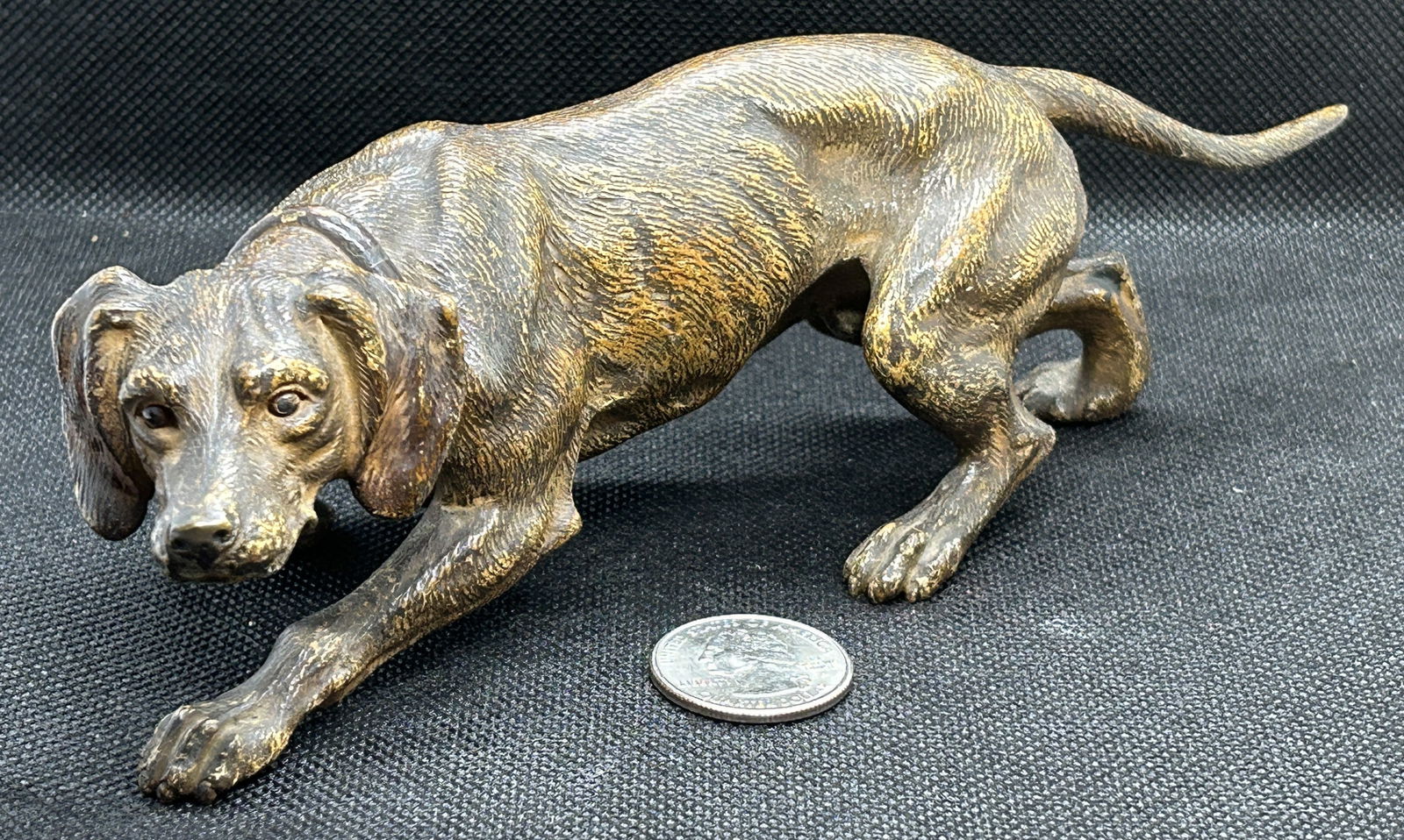 large antique cold painted vienna bronze hunting dog sculpture (1 of 8)