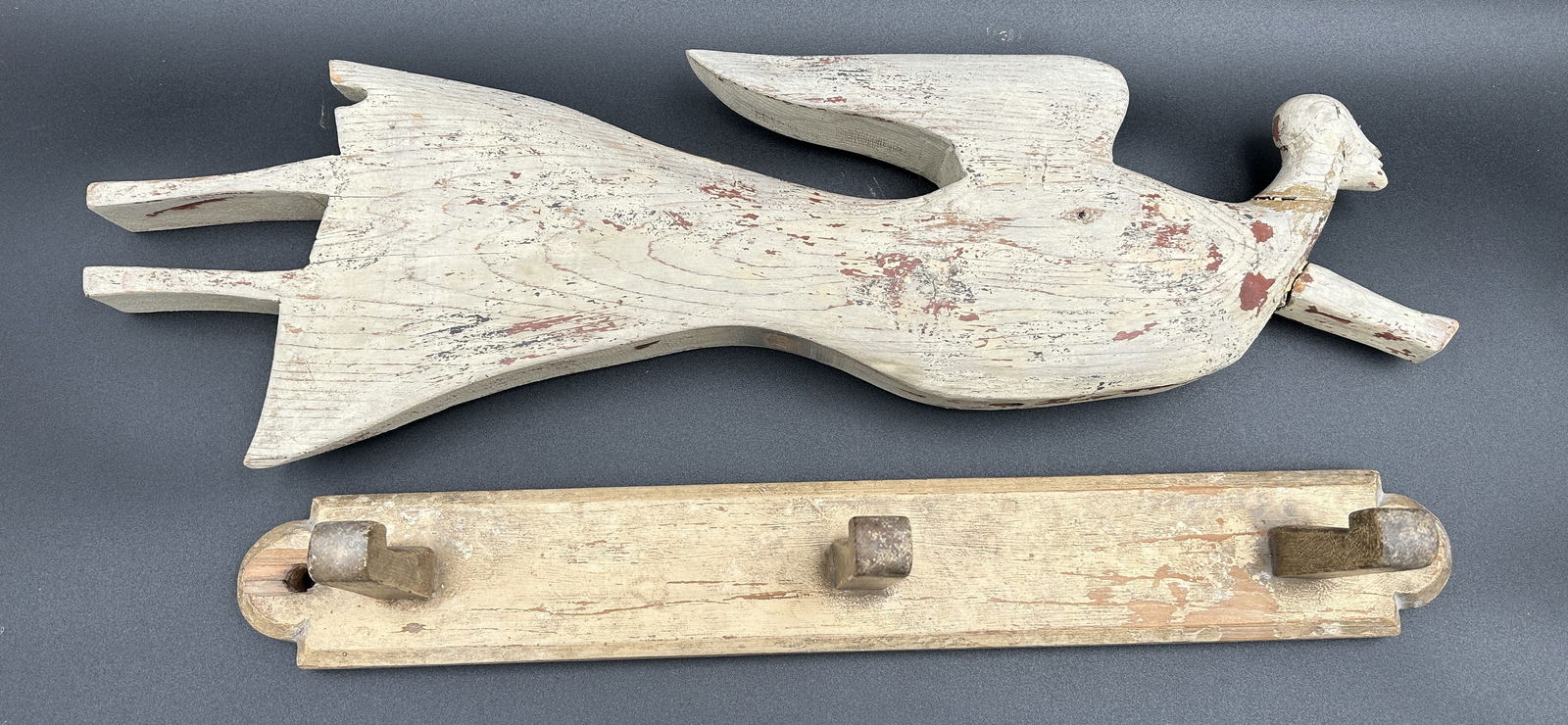 Carved wood angel weathervane topper and wall mounted coat rack (1 of 3)