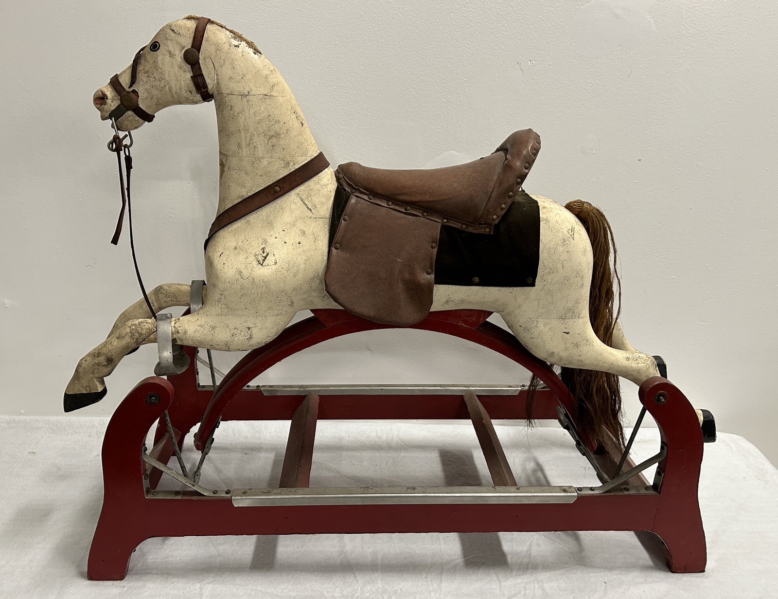 antique Victorian Era Rocking horse glider: A solid example, dating to the last quarter of the 19th century. Gliding function operates as intended.