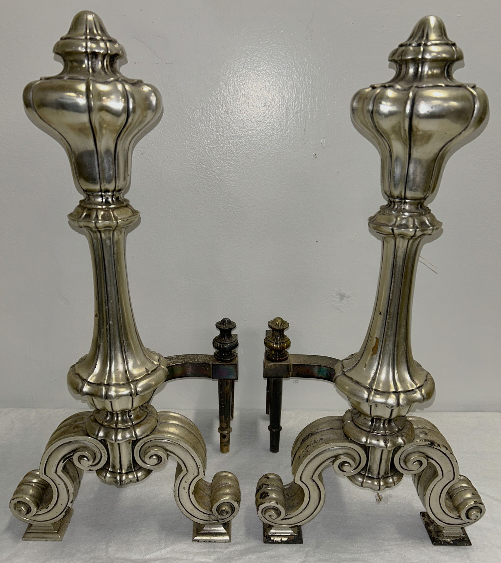 Antique ca. 1880 Silver Plated Bronze Chenet Andirons- Attributed to Caldwell (1 of 2)