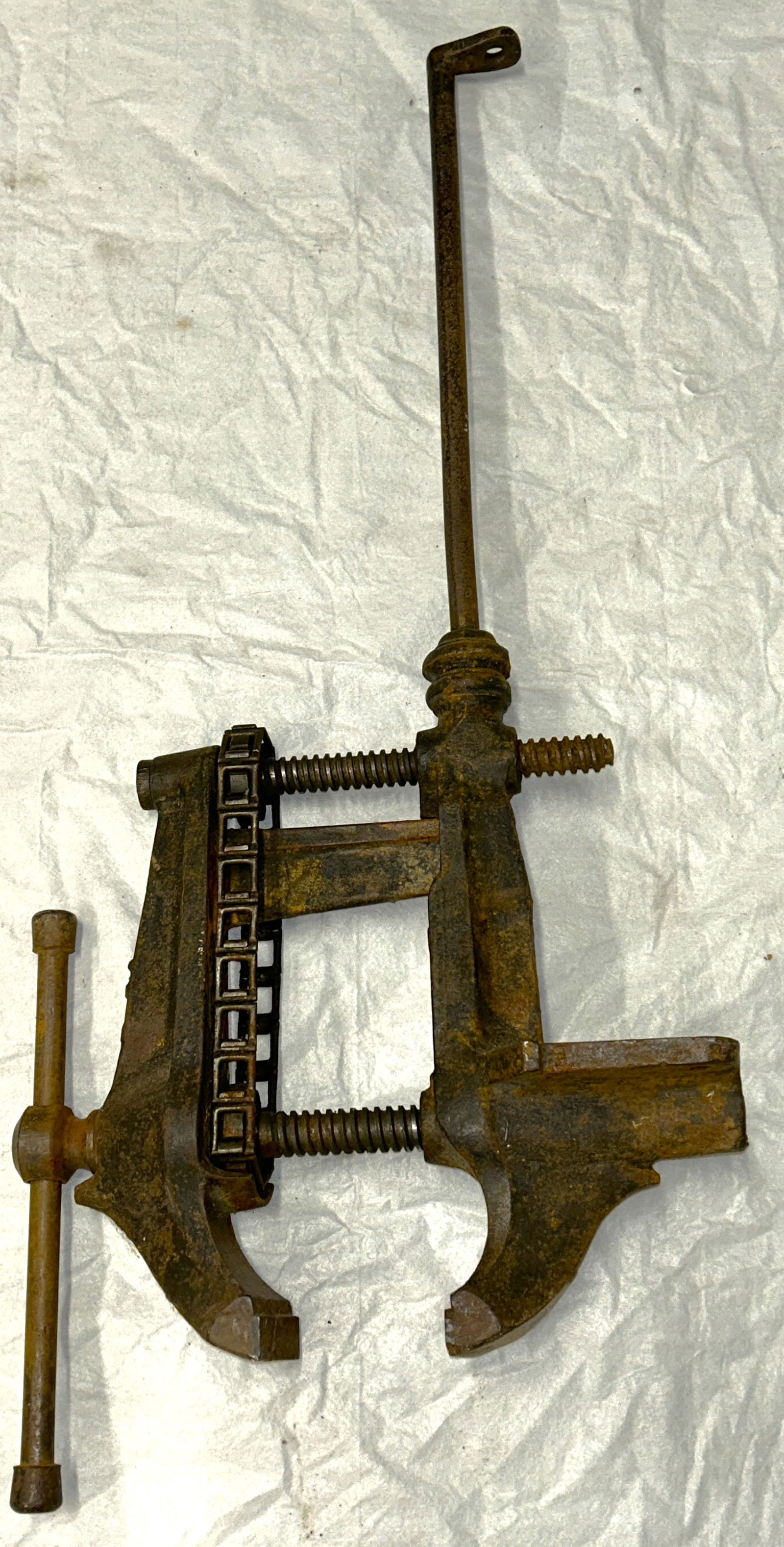 RARE antique FISHER & NORRIS Blacksmithing Jaw Chain Vise- 41" long (1 of 5)