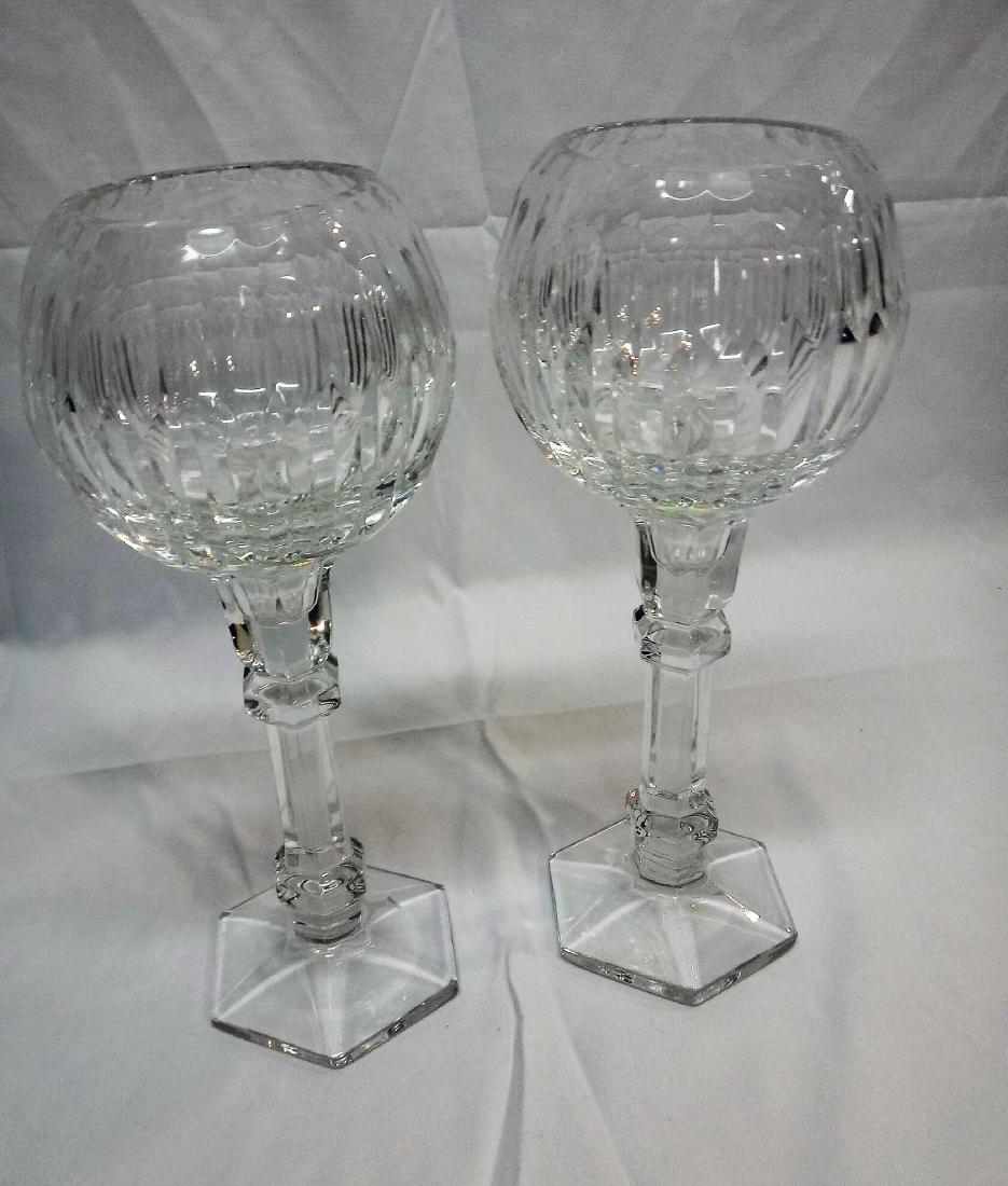 VINTAGE ENGLISH CEREMONIAL CORONATION GOBLETS: Substantial pair of scarce vintage English ceremonial wedding or Coronation goblets. heavy, with fine copper wheel cut and fire polished lead crystal. Probably by Thomas Webb & Sons. Large, 11", trunk