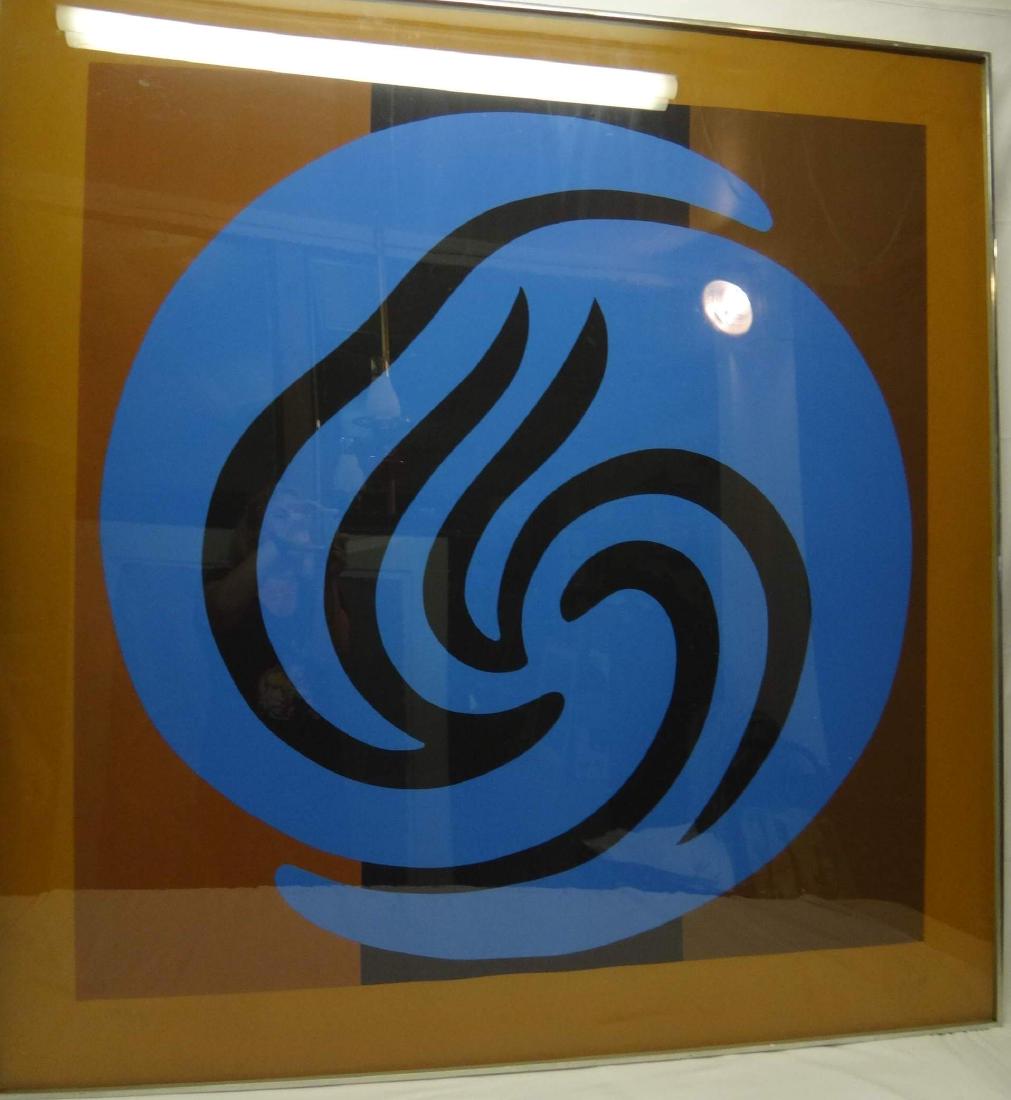 BLUE CIRCLE W/SPIRAL ENCLOSED ABSTRACT ART, SIGNED: Jack Youngerman (1926 - ) Blue Circle w/spiral enclosed, info verso, Abstract Art Framed/Glazed, 41x42; 49x50