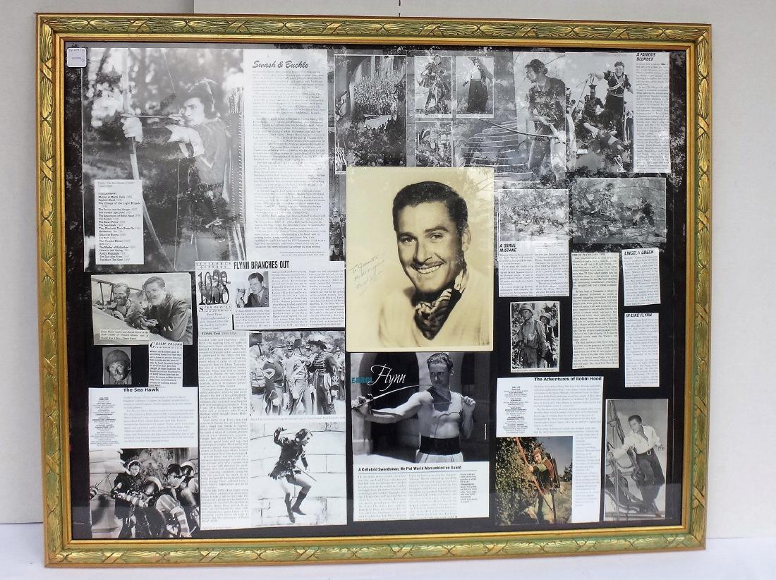 ERROL FLYNN ICON COLLAGE: Errol Flynn (American Golden Age Actor) "Swashbuckler's Bravado" - Icon collage recounting Career. W/signed photo. Framed/Glazed, 29x36