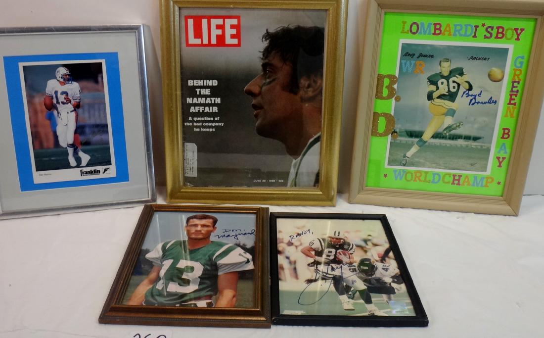 FOOTBALL PLAYERS SIGNED LOT: Football Players signed. a) Wayne Chrebet NY Jets Â– Framed/Glazed 9x11 b) Don Maynard, NY Jets. 9Â½x12 c) Boyd Dowler (Packers.) Framed/Glazed. 13Â½X16. d) Dan Marino (Dolphins) Signed. Framed