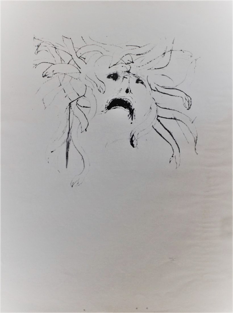 **LEONARD BASKIN, LG. SIGNED 1961 LITHOGRAPH, "MEDUSA (1 of 2)