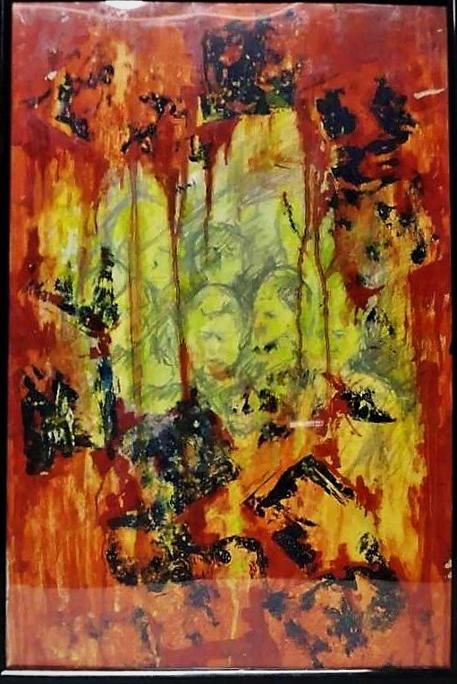 ** MID CENTURY N.Y. SCHOOL PAINTING, MIXED MEDIA. (1 of 2)