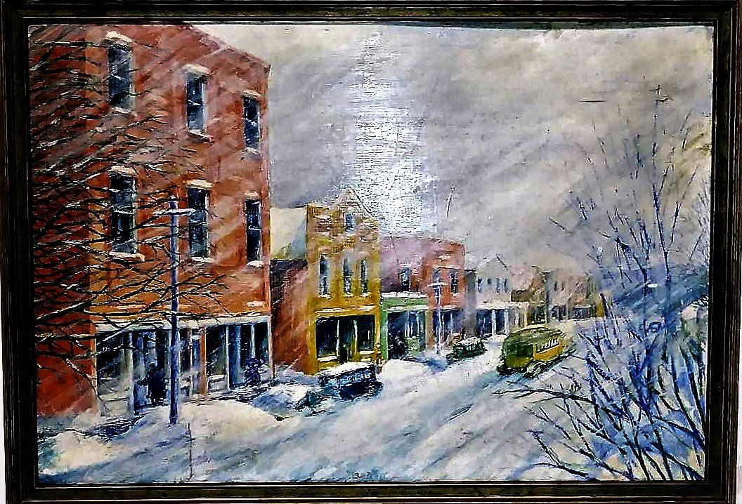 **N.Y. 1930s WIINTER TOWN SCENE, REGIONALIST ARTIST (1 of 3)