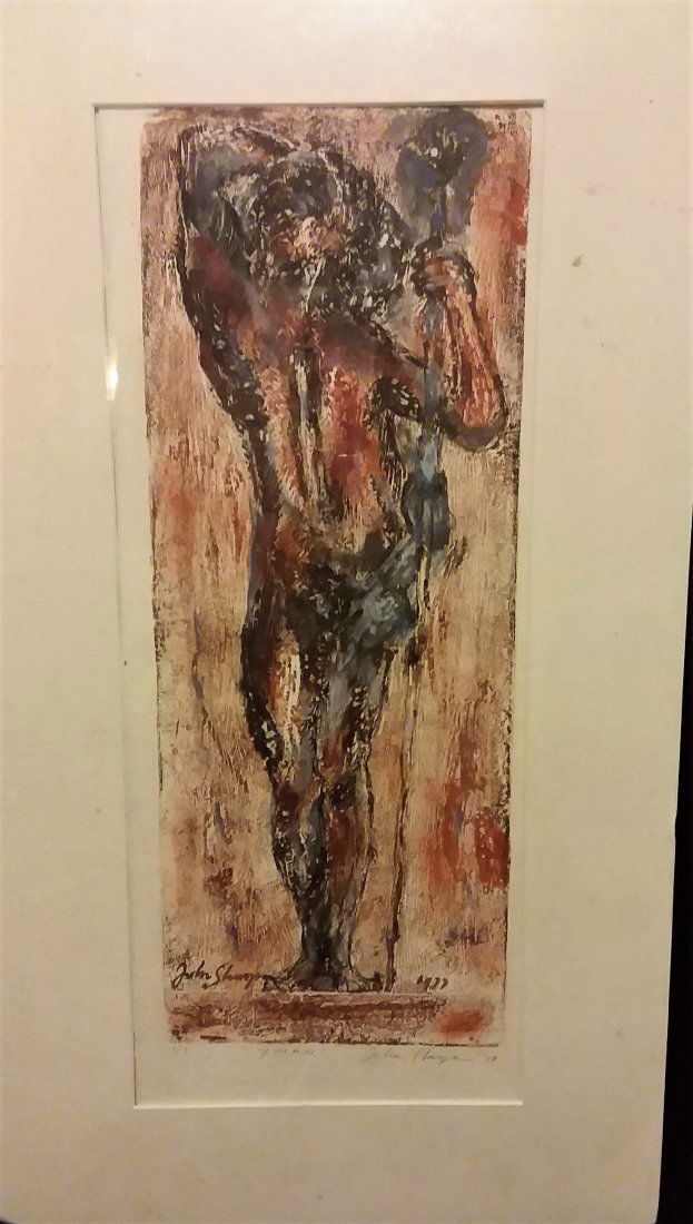 JOHN SHAYN, '77, A MONOTYPE, -'Y MAN': John Shayn, noted N.Y artist. The N.Y Times had his obituary in 1977; The same year as this work. In some listings of him, this date is placed too early. Oil on paper, at lower left, numbered 1 of 7 (