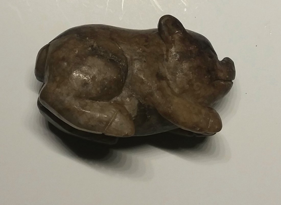 ANTIQUE CHINESE JADES; ANCIENT BURIAL PC & BEAR FIGURE (1 of 7)