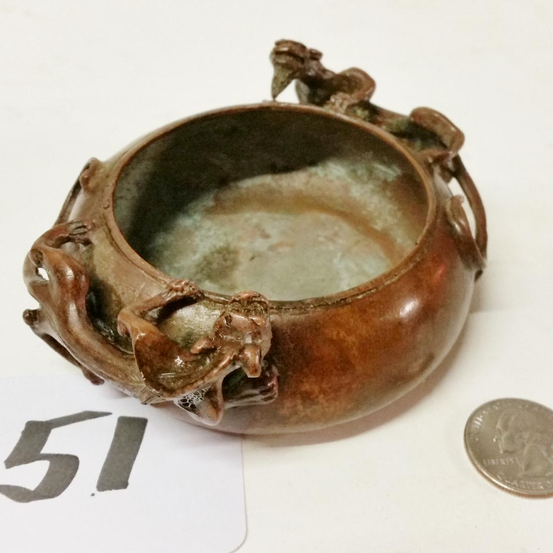 BRONZE CENSER W/ ANIMAL FORM HANDLES: BRONZE CENSER W/ ANIMAL FORM HANDLES