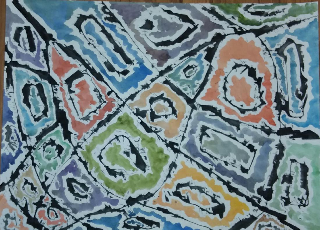 JACOB SEMIATIN, AMERICAN ABSTRACT EXPRESSIONIST: Jacob Semiatin, American Abstract Expressionist. Fine lg, watercolor, signed from his estate. A once quite well known Brooklyn and Woodstock N.Y. artist, exhibiting years back, along side Nicolas de S