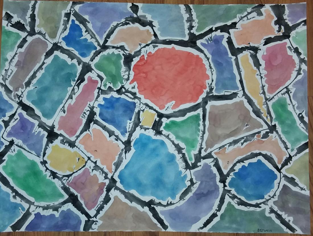 JACOB SEMIATIN, AMERICAN ABSTRACT EXPRESSIONIST: Jacob Semiatin, American Abstract Expressionist. Fine lg, watercolor, signed from his estate. A once quite well known Brooklyn and Woodstock N.Y. artist, exhibiting years back, along side Nicolas de S