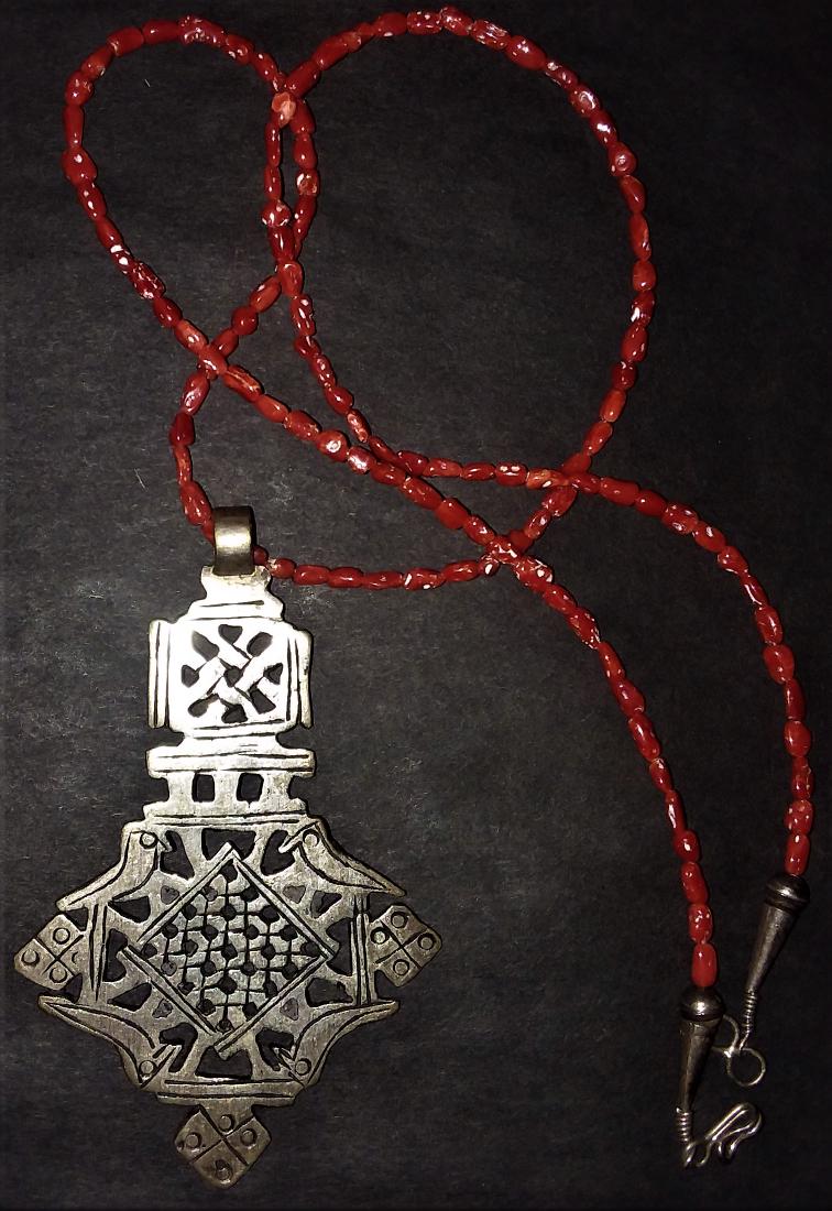 ANTIQUE SILVER COPTIC CROSS WITH RED CORAL (1 of 5)