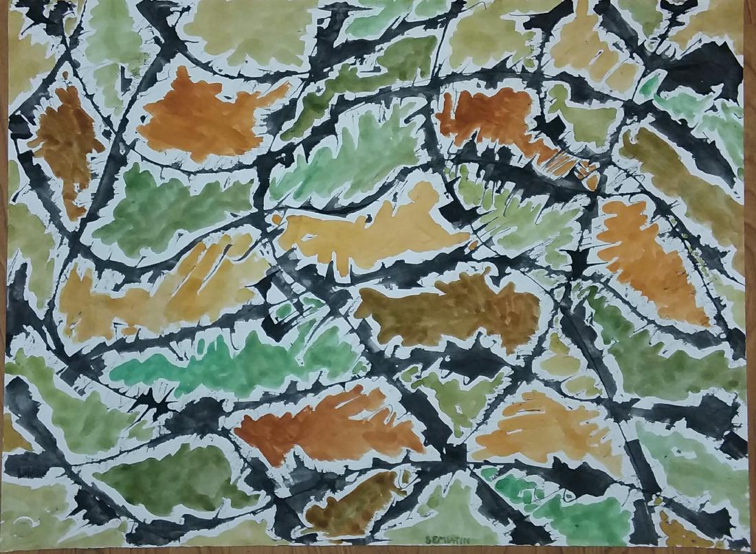 JACOB SEMIATIN, AMERICAN ABSTRACT EXPRESSIONIST: Jacob Semiatin, American Abstract Expressionist. Fine lg, watercolor, signed from his estate. A once quite well known Brooklyn and Woodstock N.Y. artist, exhibiting years back, along side Nicolas de S