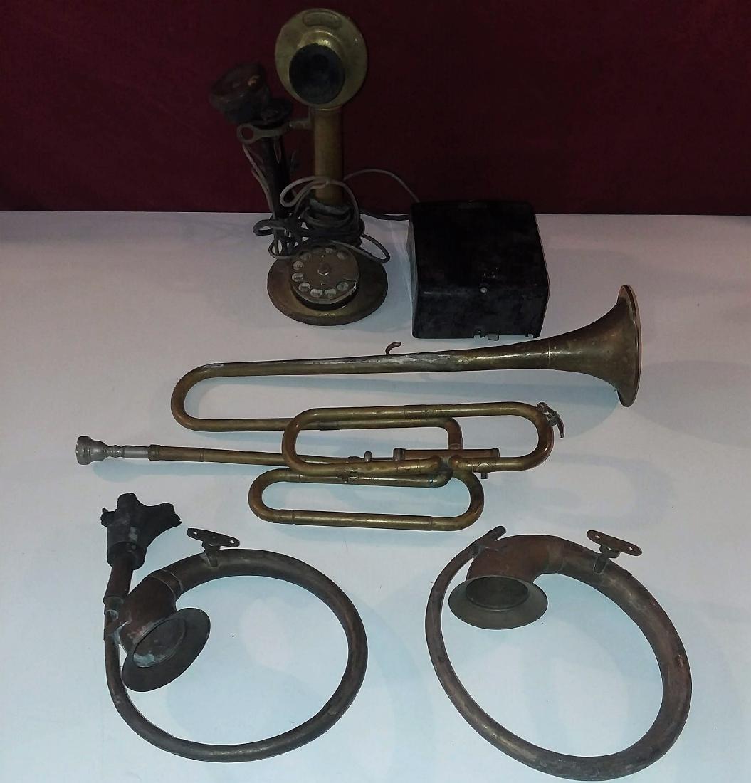 VINTAGE BRASS INSTRUMENT & PHONE LOT (1 of 6)
