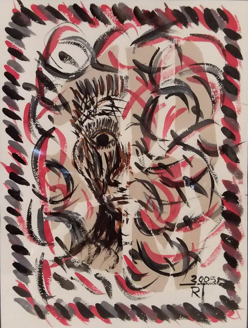 RAUL DE LA TORRE (SPANISH, 1964): RAUL DE LA TORRE (SPANISH, 1964) O/PAPER "ETUDIO ROSTROS ENLA LOCURAVV" F/G, SIGNED L/R,DIMENSIONS: 12"x16" ; 17 1/4"x 21 3/4"