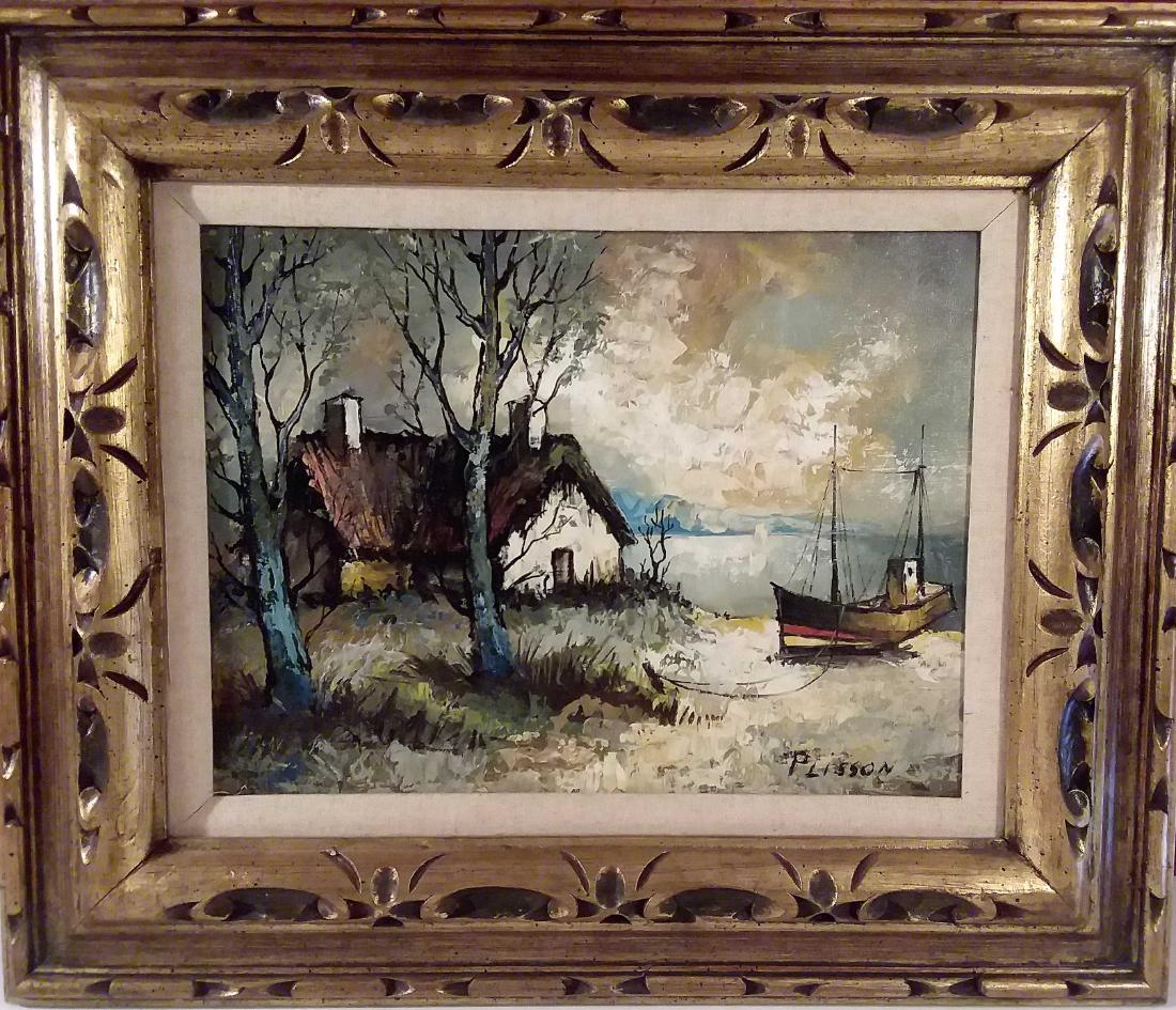 HENRI PLISSAN O/C,  "HOME WITH A BOAT", SIGNED (1 of 3)