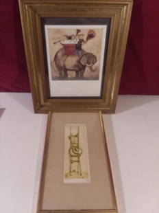 2 PC "LADIES SIGNED": (1) LILIANA PORTER - 1941 - ) ETCHING; "MANDOLIN" SIGNED/DATED (1) RODO BOVLANGER SIGNED PRINT 161/750 COA VERSO '93 108 1/2" ; 14"x17" F/G