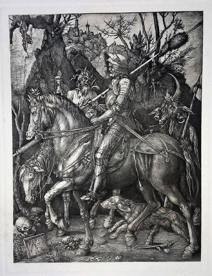 FROM HANFSTAENGL FAMILY PRINT FOLIO: "Knight, Death, and Devil" An etching after ALBRECHT DUERER, Dimensions:7 1/2"x10 1/2" The Old Red Barn acquired a folio of German etchings from a local consignor. Lots () These etchings were in their