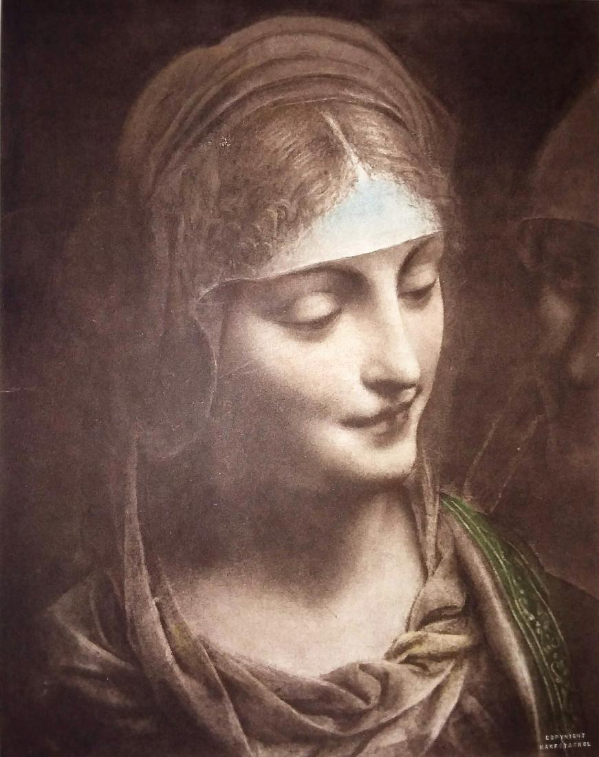 FROM HANFSTAENGL FAMILY PRINT FOLIO: Litho by Hanfstaengl (c) A sepia tone photogravure with added color from a painting by Raphael. Dimensions: 9 1/4"X12" The Old Red Barn acquired a folio of German etchings from a local consignor. Lots