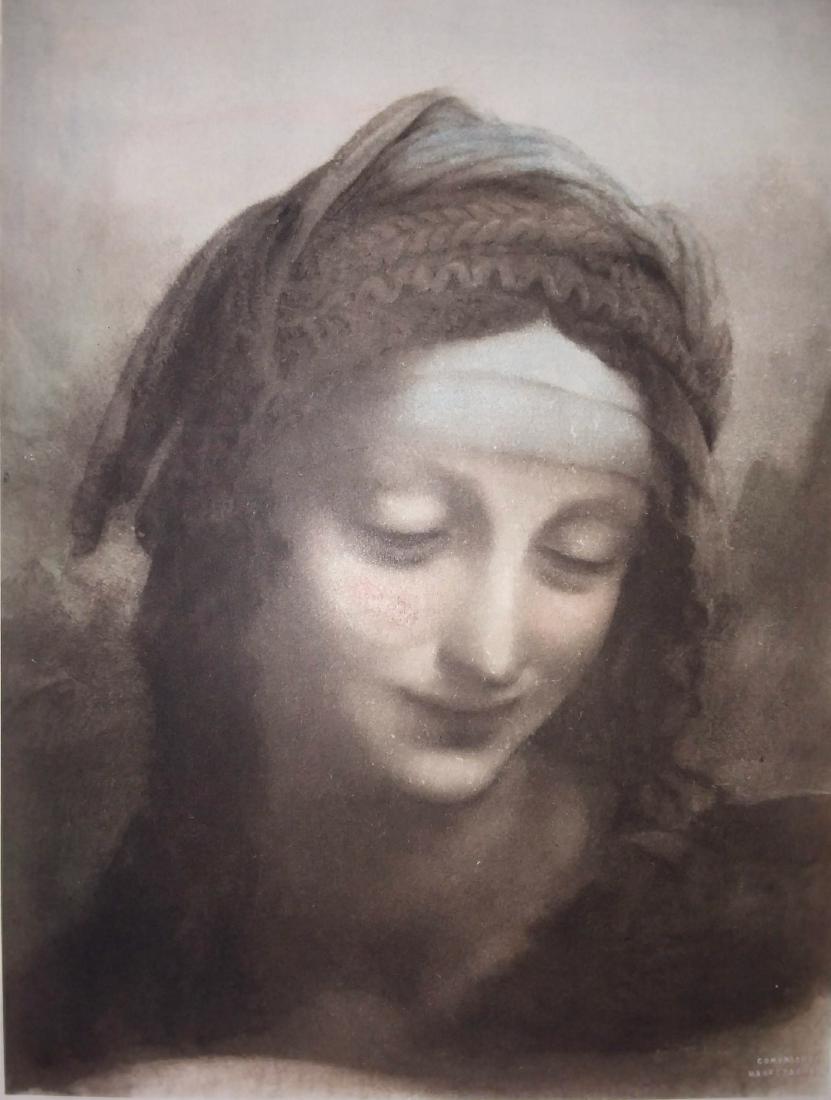 FROM HANFSTAENGL FAMILY PRINT FOLIO: Litho by Hanfstaengl (c) a soft photogravure from a painting by Raphael. Dimensions: 9 1/4"x12" The Old Red Barn acquired a folio of German etchings from a local consignor. Lots () These etchings were
