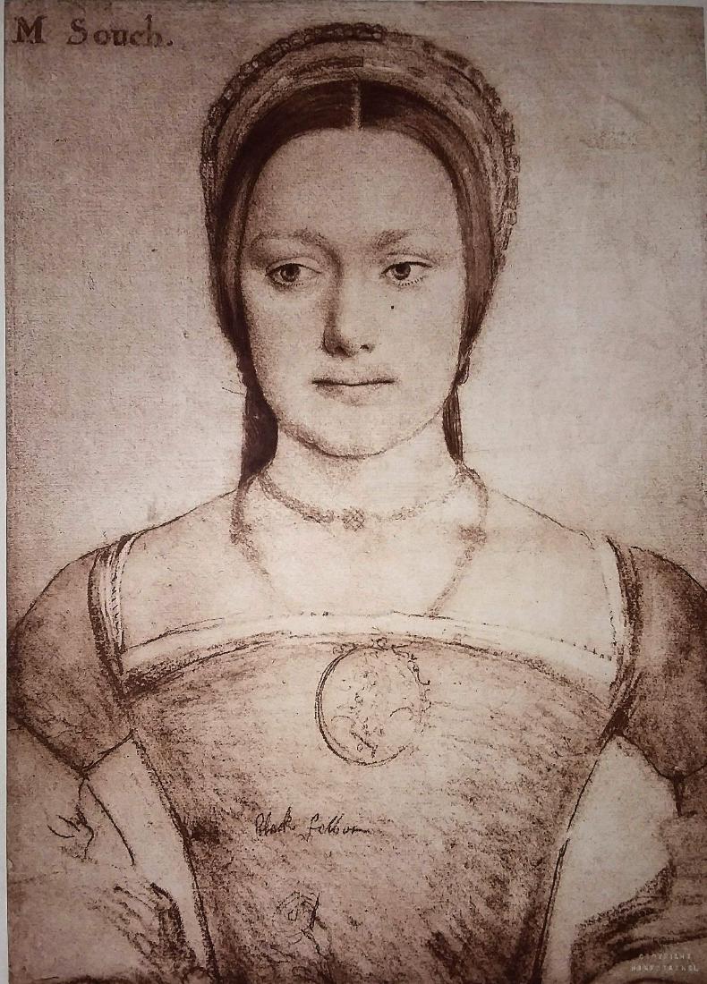 FROM HANFSTAENGL FAMILY PRINT FOLIO a lithograph after: Hans Holbein (1497-1543) A lithograph after the original drawing at Windsor Castle. DIMENSIONS: 8 1/2"X12" The Old Red Barn acquired a folio of German etchings from a local consignor. Lots () These et