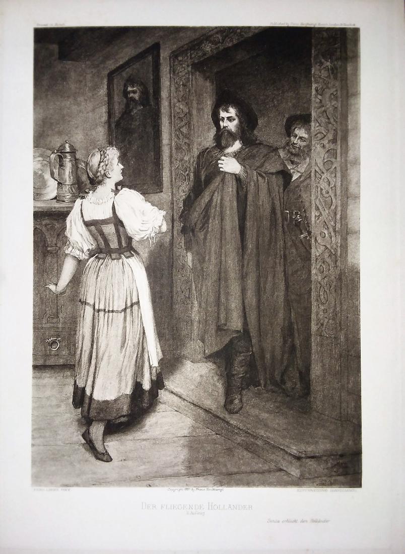FROM HANFSTAENGL FAMILY PRINT FOLIO A gravure after Fe: "Der Fliegende Hollander" A gravure after Ferd Leeke DIMENSIONS: 8 1/4"x11 1/2" The Old Red Barn acquired a folio of German etchings from a local consignor. Lots () These etchings were in their posses
