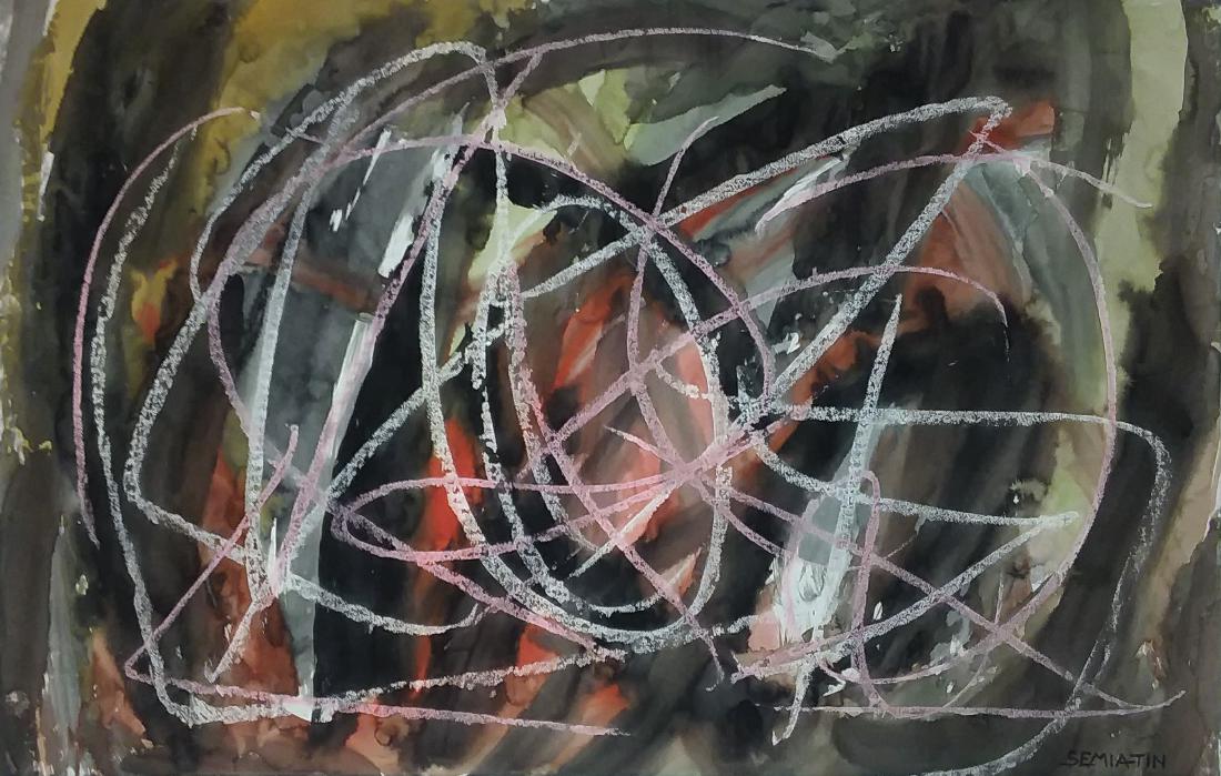 JACOB SEMIATIN, AMERICAN ABSTRACT EXPRESSIONIST: JACOB SEMIATIN (1915 - 1992) ; NYC ARTIST) O/C, SIGNED L/R 34"x22". Jacob Semiatin, American Abstract Expressionist. Fine lg, watercolor, signed from his estate. A once quite well known Brooklyn and W
