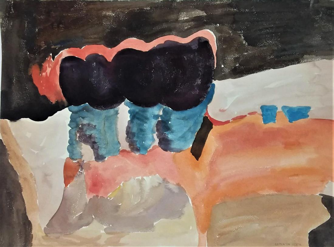 JACOB SEMIATIN, AMERICAN ABSTRACT EXPRESSIONIST: JACOB SEMIATIN (1915 - 1992) ; NYC ARTIST) O/C, SIGNED L/R 34"x22". Jacob Semiatin, American Abstract Expressionist. Fine lg, watercolor, signed from his estate. A once quite well known Brooklyn and W