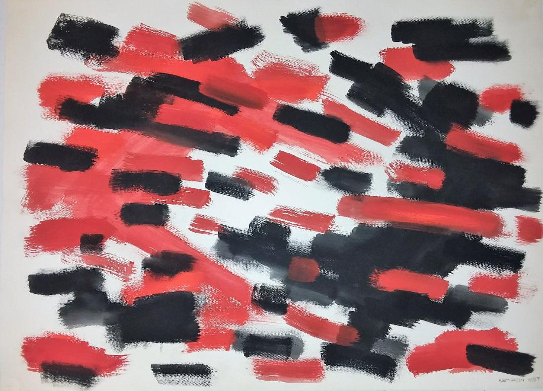 JACOB SEMIATIN, AMERICAN ABSTRACT EXPRESSIONIST: JACOB SEMIATIN (1915 - 1992) ; NYC ARTIST) O/C, SIGNED L/R 34"x22". Jacob Semiatin, American Abstract Expressionist. Fine lg, watercolor, signed from his estate. A once quite well known Brooklyn and W