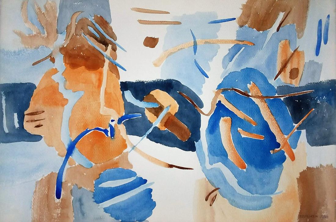 JACOB SEMIATIN, AMERICAN ABSTRACT EXPRESSIONIST: JACOB SEMIATIN (1915 - 1992) ; NYC ARTIST) O/C, SIGNED L/R 34"x22". Jacob Semiatin, American Abstract Expressionist. Fine lg, watercolor, signed from his estate. A once quite well known Brooklyn and W