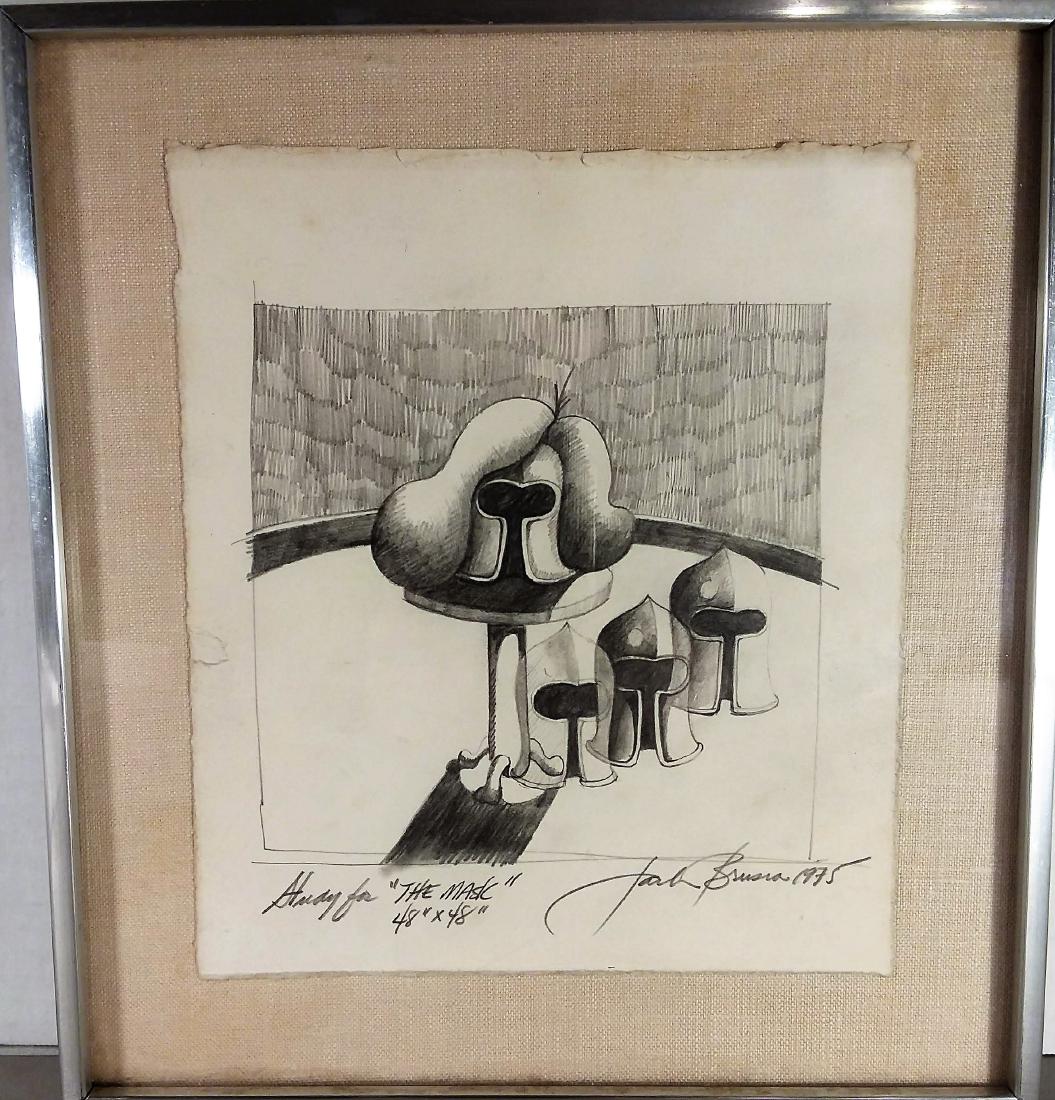 Jack Brusca, Fine Drawing Studies for Impt. Paintings: A powerful N.Y. School artist, his drawings and paintings are as sharp and precise as a razor, a highly acclaimed and individual artist. In graphite, signed, dated 1975 and titled, "A Study for THE MA