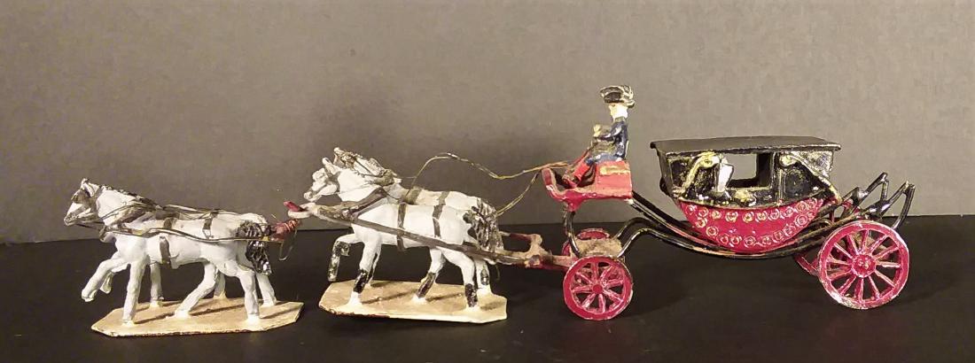 Vintage horses drawn carriage metal toy made in: Vintage horses drawn carriage metal toy made in England lead figures.
